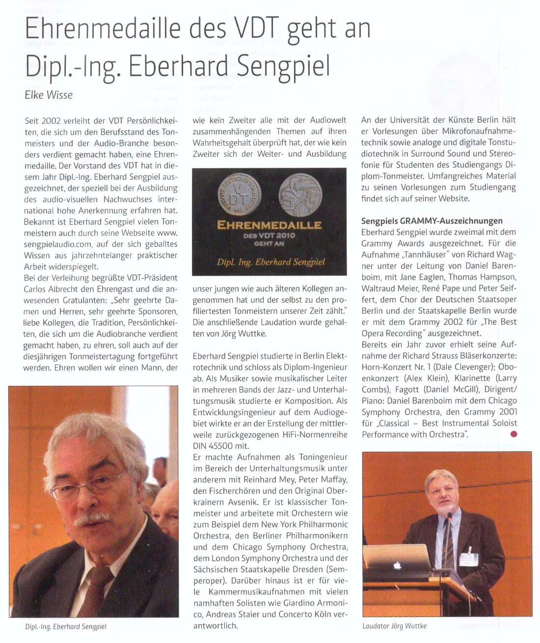 VDT-Ehrenmedaille Eberhard Sengpiel - sengpielaudio